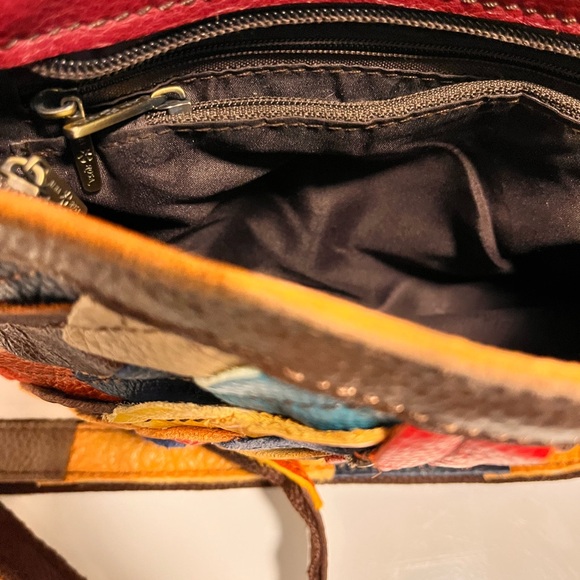 Vintage Leather Leaflet Covered Shoulder Bag, Boho with multicolored leaflets. - Picture 5 of 7